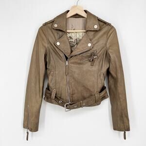 Vtg Y2K Carrie Lacrox Jacket Italian Leather Lambskin Motorcycle Crop Sz 6 Tan